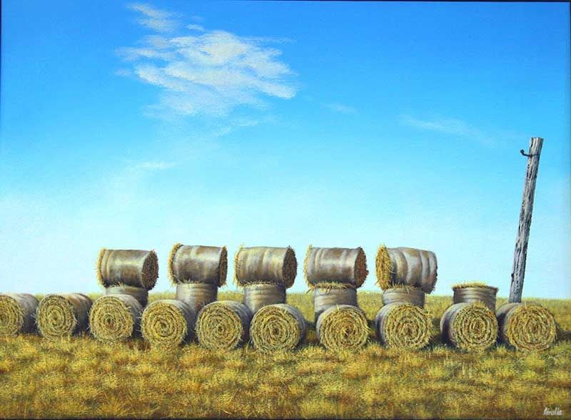 Strawhenge 2, acrylic on Arches paper, by James Ainslie
