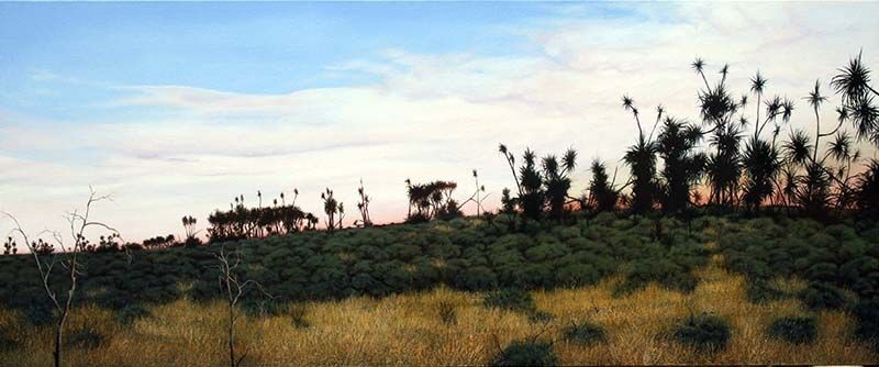 Pandanus Dawn, acrylic on linen, by James Ainslie