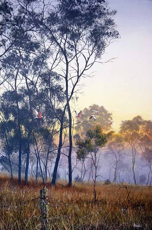 Yalakool Dawn, acrylic on canvas, by James Ainslie