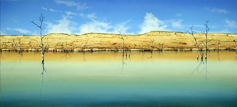River Backwater, acrylic on linen, by James Ainslie