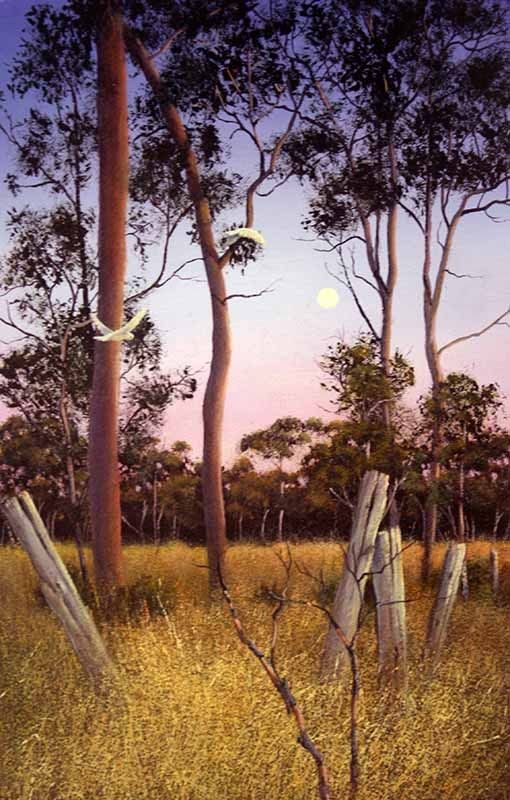 Stockyard Twilight 2, acrylic on Arches paper, by James Ainslie