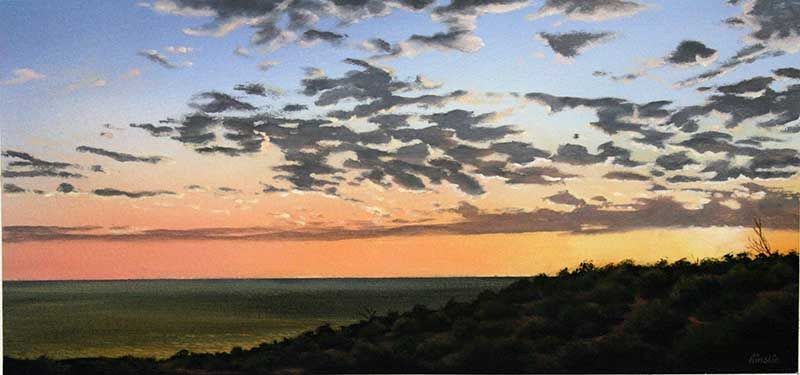 Crab Creek Sunset, acrylic on Arches paper, by James Ainslie