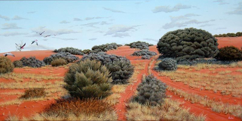 Outback Flight, acrylic on linen, by James Ainslie