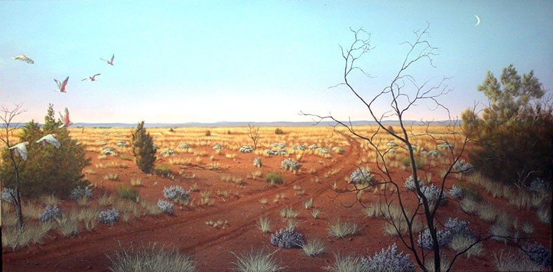 Outback Dawn (Waning Moon), acrylic on canvas, by James Ainslie