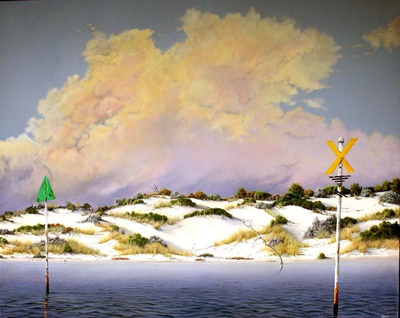 Cloud, Coorong & Cardinal, acrylic on canvas, by James Ainslie